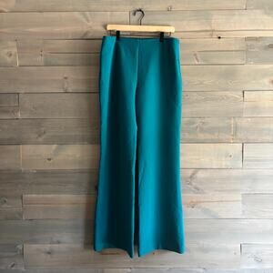 Trina Turk Chimayo Wide Leg Pants Teal Size 12 Contemporary Designer Career Chic